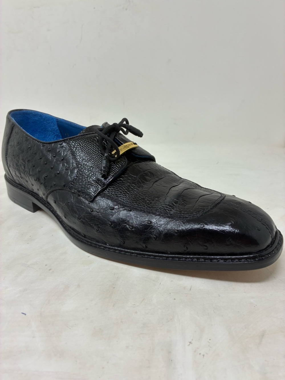 Men's Black Ostrich Leather Dress Shoe - Lace-Up Oxford - Picture 2 of 15